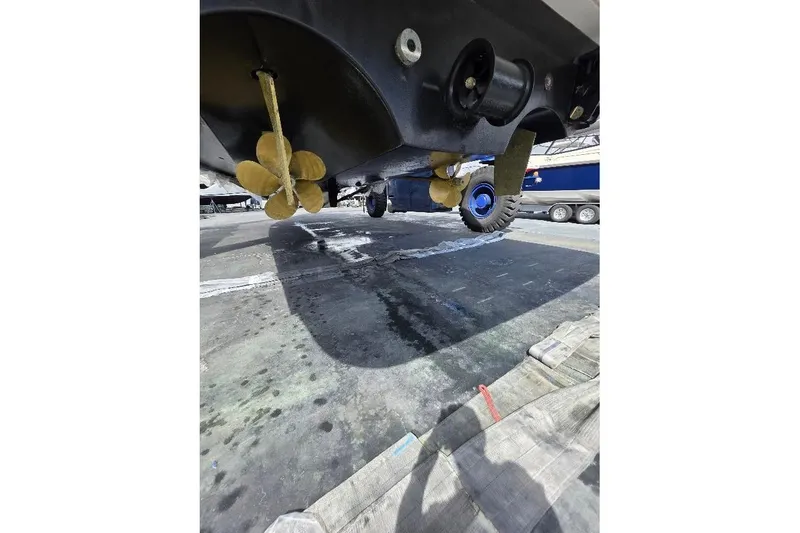 Slide: The Image of Underwater view of 2024 Sirena 58 Flybridge MY propellers on dry dock. - 90