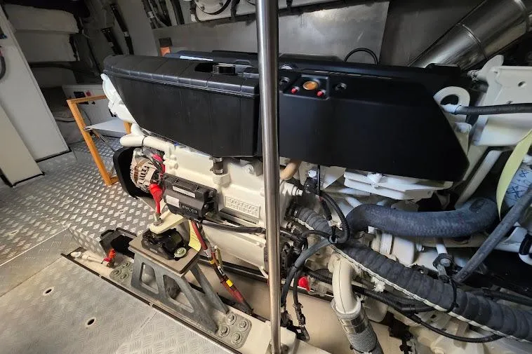 Slide: The Image of Engine room of 2024 Sirena 58 Flybridge MY yacht, showcasing mechanical components. - 93
