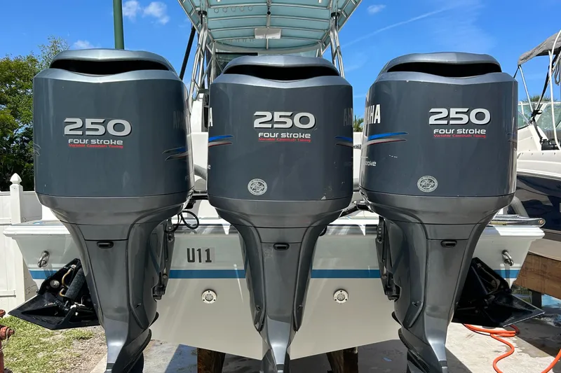 Slide: The Image of 2007 Contender 36 Fish Around with triple Yamaha 250 four-stroke engines. - 2