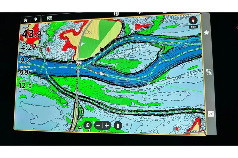 Slide: The Image of Navigation display on Bass Cat Lynx STS 2026, showing depth and GPS data. - 21