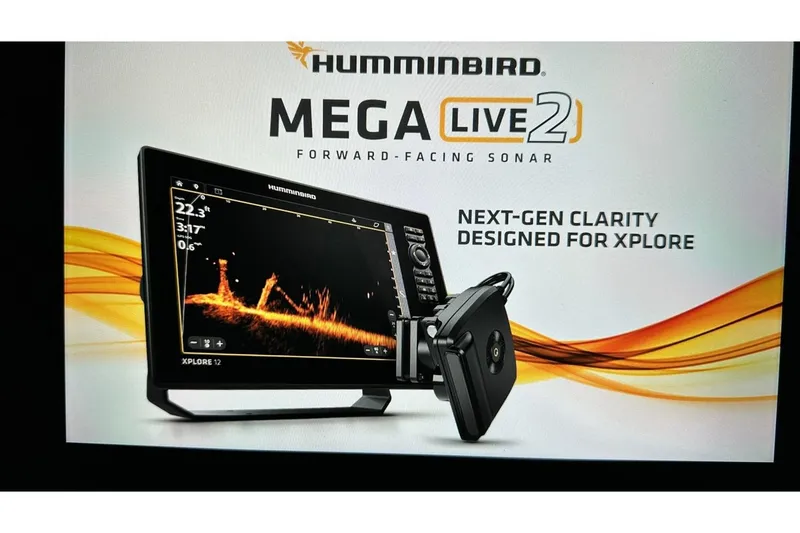Slide: The Image of Humminbird MEGA Live 2 sonar display, showcasing next-gen clarity for Xplore. - 23
