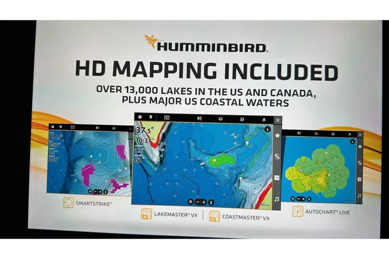 Slide: The Image of Bass Cat Lynx STS 2026 featuring Humminbird HD mapping for over 13,000 lakes and coastal waters. - 24