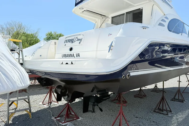 Slide: The Image of 2007 Sea Ray 44 Sedan Bridge yacht on stands, Urbanna, VA. - 12