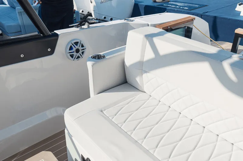 Slide: The Image of The 2027 Saxdor 270 GTO features an elegant, cushioned bench with a modern design. - 7