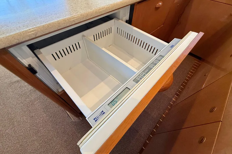 Slide: The Image of Open drawer refrigerator in 2002 Viking 48 Convertible yacht kitchen. - 38