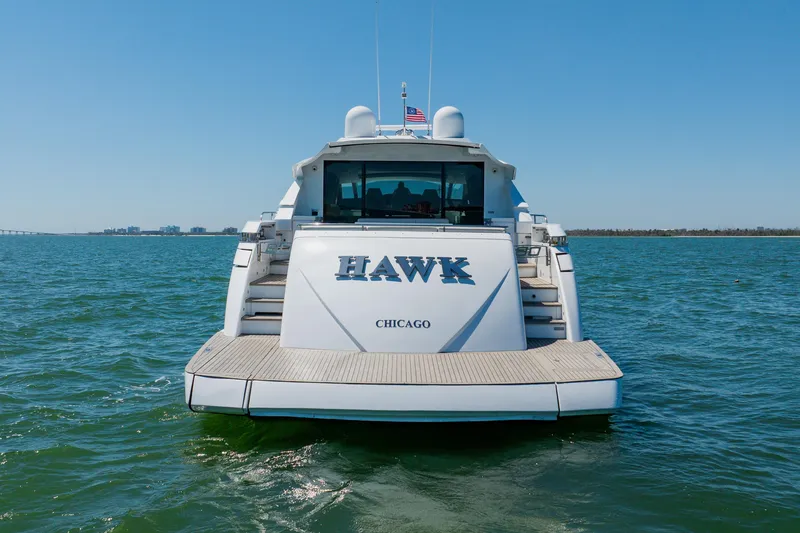 Slide: The Image of Luxury Pershing 80 yacht "HAWK" on open water, rear view, 2010 model. - 13