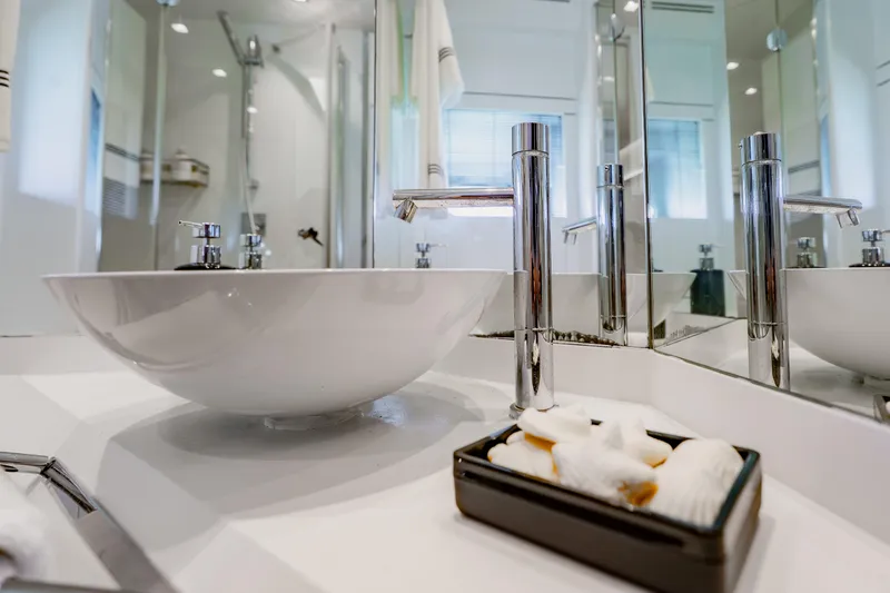Slide: The Image of Luxurious bathroom sink with modern fixtures on Pershing 80 yacht, 2010 model. - 55