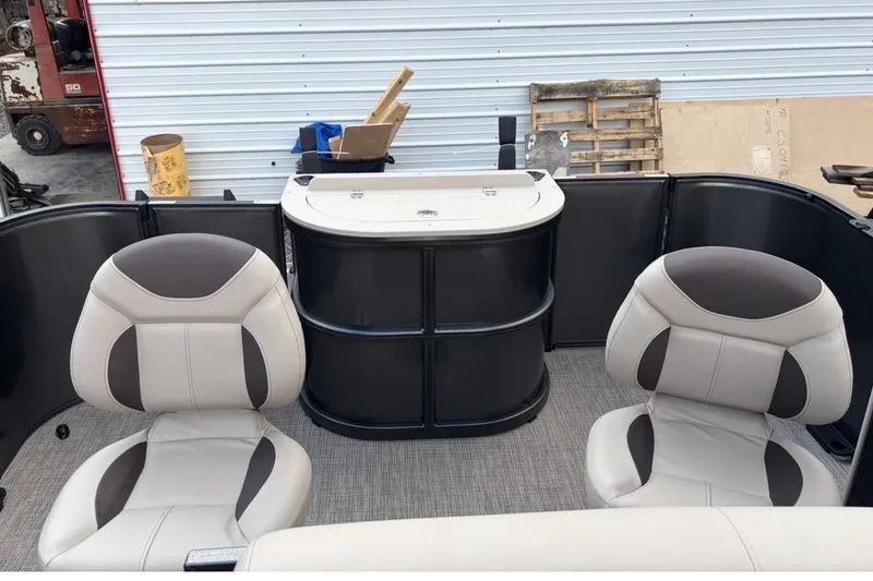 Slide: The Image of Interior of 2026 Bentley Pontoons Fish 220 N-Cruise with plush seating and storage. - 6