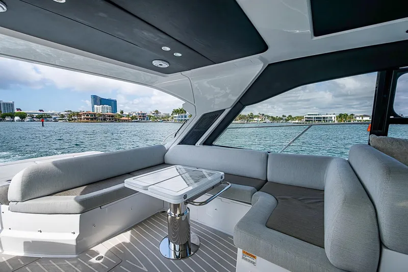 Slide: The Image of Luxurious interior of 2019 Azimut Atlantis 51 yacht with waterfront view. - 21