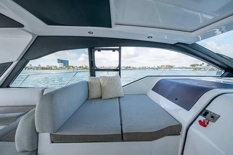 Slide: The Image of Luxurious interior of 2019 Azimut Atlantis 51 yacht with waterfront view. - 30