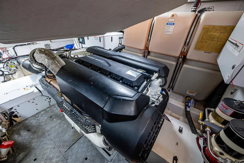 Slide: The Image of Engine room of 2019 Azimut Atlantis 51 yacht, showcasing modern machinery and components. - 58