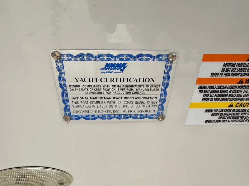 Slide: The Image of Yacht certification plaque on a 2005 Crownline 270 BR boat. - 19