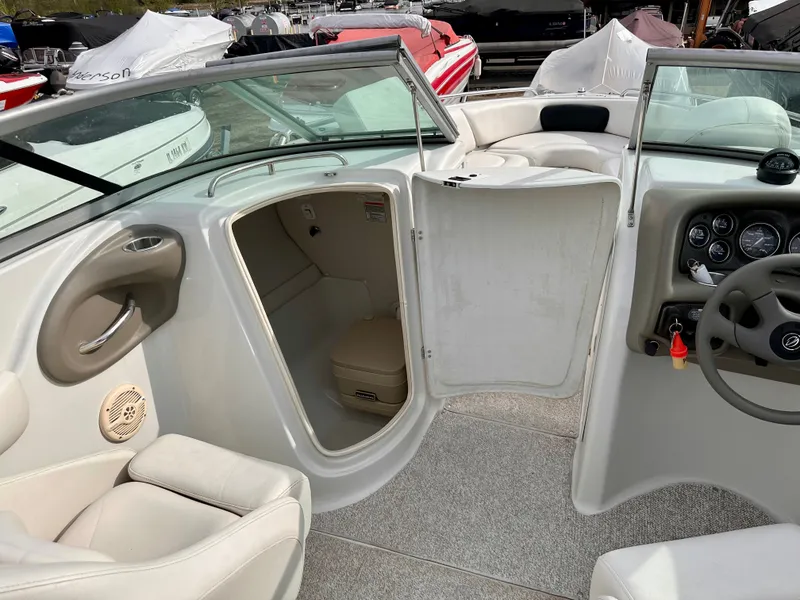 Slide: The Image of Interior of a 2005 Crownline 270 BR boat with helm console. - 25