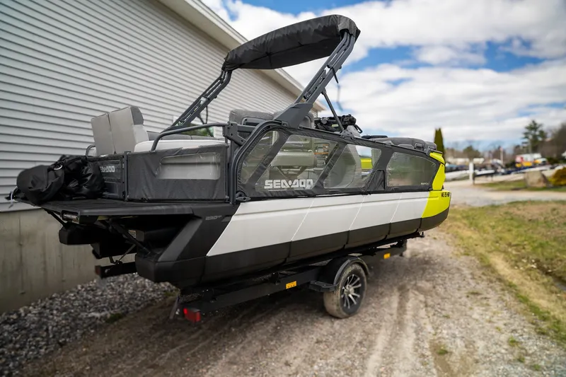 Slide: The Image of 2024 Sea-Doo Switch Cruise on trailer, side view. - 5