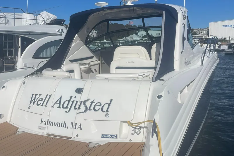 Slide: The Image of 2006 Sea Ray 380 Sundancer yacht named "Well Adjusted" docked in Falmouth, MA. - 27
