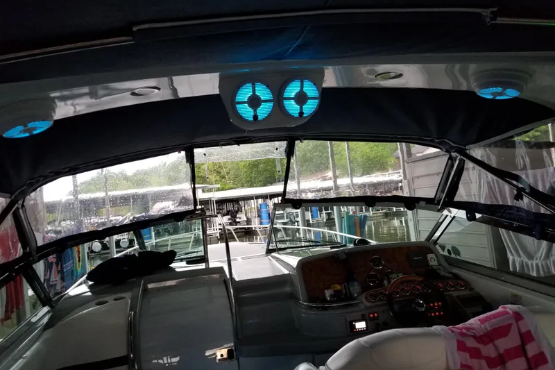 Slide: The Image of Interior view of a 2007 Formula 400 Super Sport boat with illuminated speakers. - 18