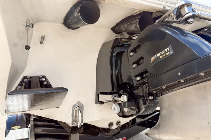 Slide: The Image of Rear view of a 2007 Fountain 42 Lightning boat with Mercury Racing engine components. - 12