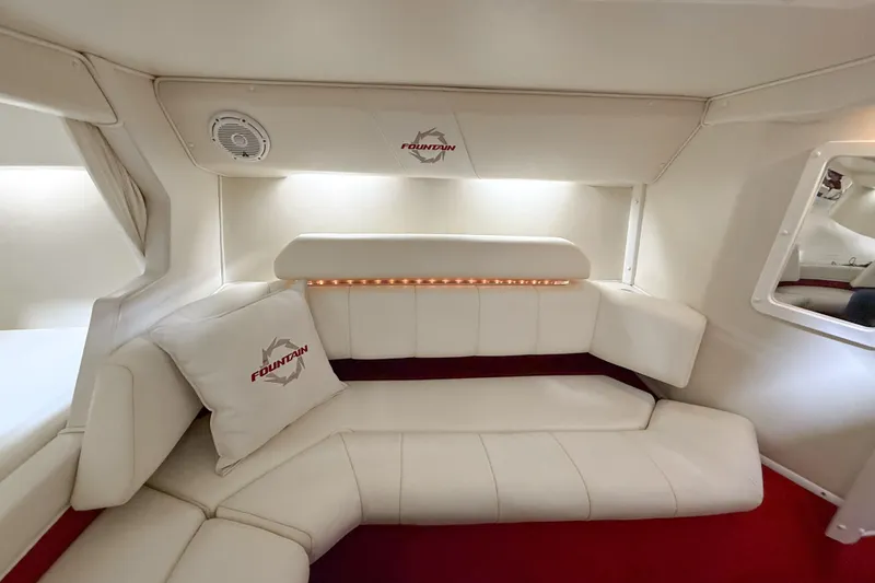 Slide: The Image of Luxurious interior of 2007 Fountain 42 Lightning boat with white leather seating. - 54