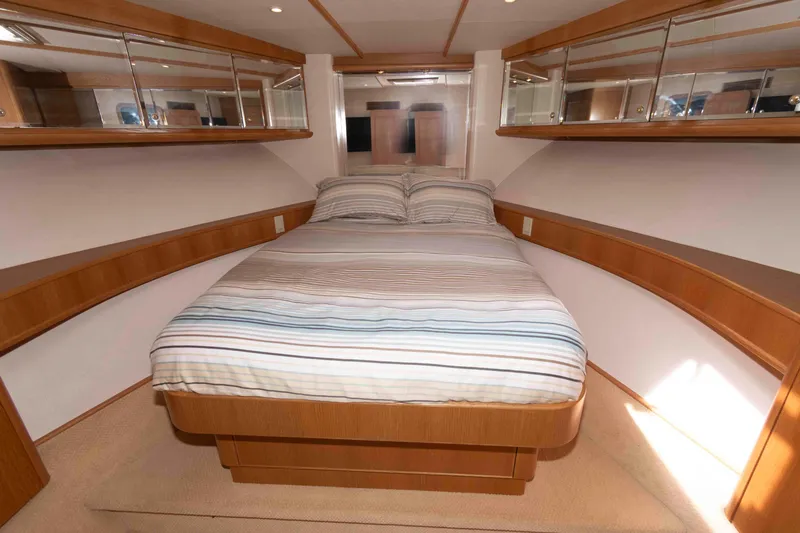 Slide: The Image of Bunk beds with star-patterned bedding in 1999 West Bay 58 Sonship Pilothouse yacht cabin. - 33