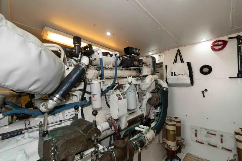 Slide: The Image of Engine room of 1999 West Bay 58 Sonship Pilothouse MY with CAT marine power engine. - 42
