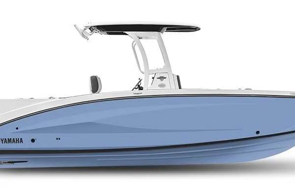 The Image of 2026 Yamaha Boats 255 FSH Sport E, sleek blue and white design, side view. - 0