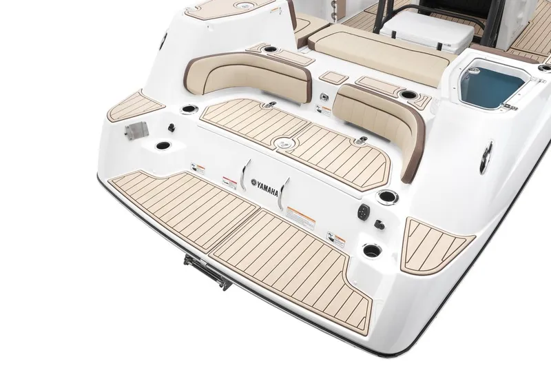 Slide: The Image of 2026 Yamaha Boats 255 FSH Sport E, featuring spacious seating and sleek deck design. - 14