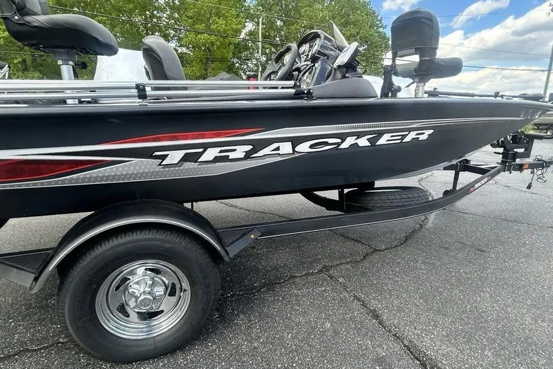 Slide: The Image of 2022 Tracker Pro Team 175 TF boat on trailer, side view with logo. - 19