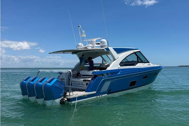 Slide: The Image of 2024 Formula 400 Super Sport Crossover boat on calm blue water under clear sky. - 3