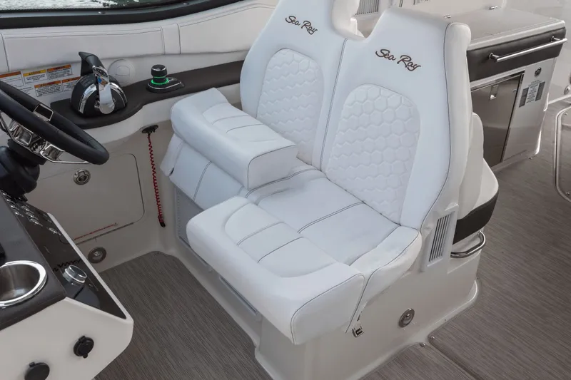 Slide: The Image of Interior of 2026 Sea Ray Sundancer 320 Outboard with white seats. - 15