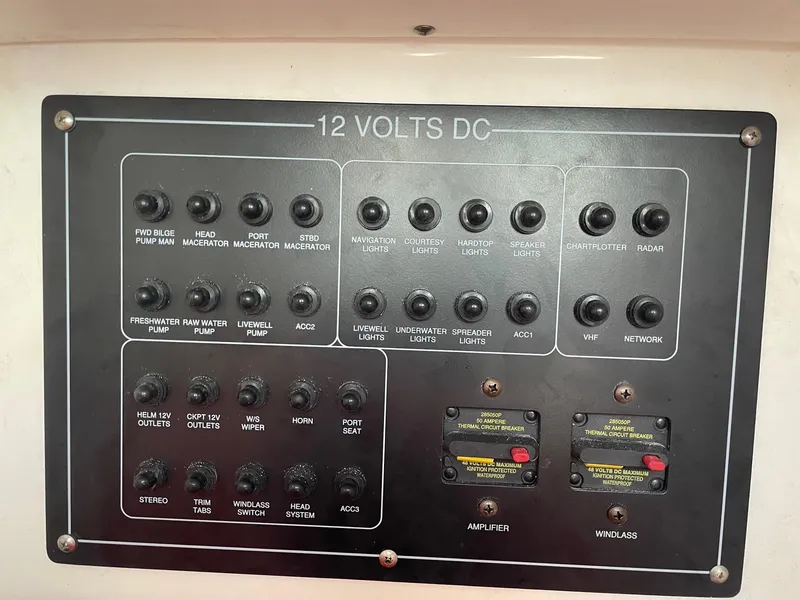 Slide: The Image of Blackfin 272 DC boat control panel, 12 volts DC, year 2021. - 23