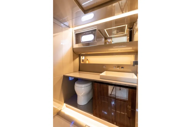 Slide: The Image of Luxurious bathroom interior of 2019 CNM Continental 54 yacht with modern fixtures. - 33