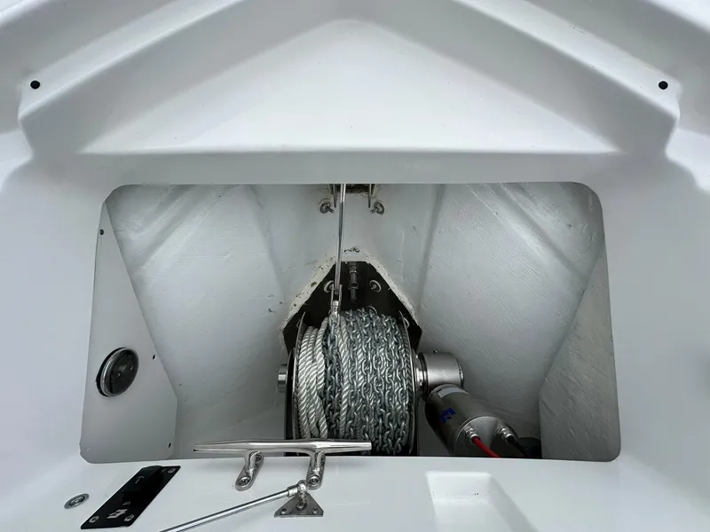 Slide: The Image of Anchor storage compartment of 2024 Blackfin 400 CC boat. - 29