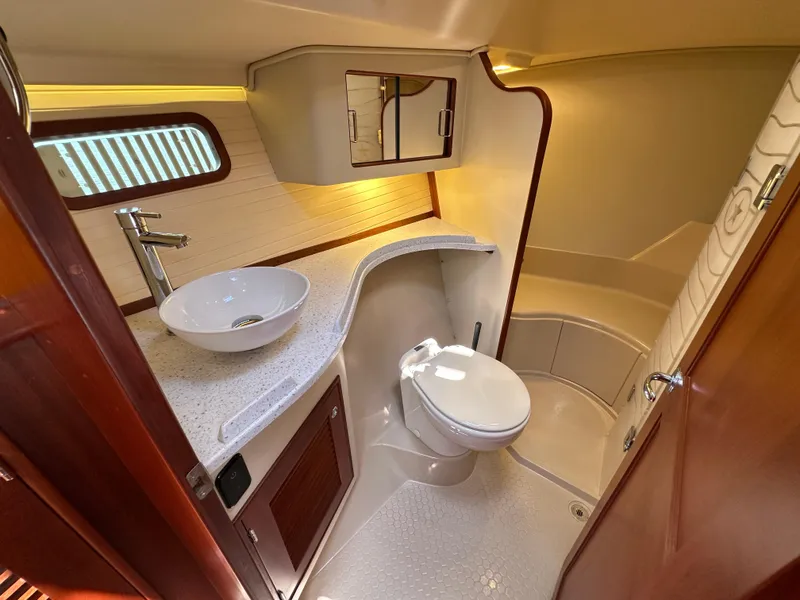 Slide: The Image of Luxurious bathroom in 2021 Island Packet 439 yacht with modern fixtures and elegant design. - 42