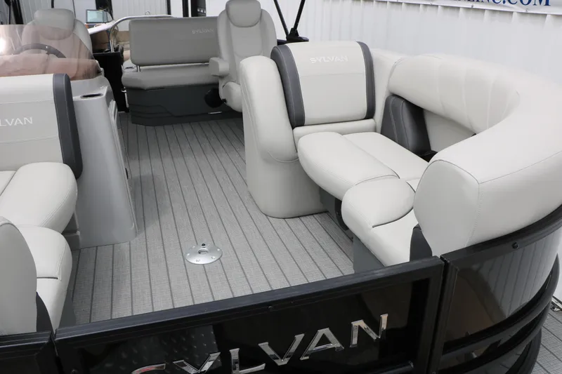 Slide: The Image of Luxurious interior of 2026 Sylvan Mirage Cruise 8520 CLZ DH pontoon boat with plush seating. - 15