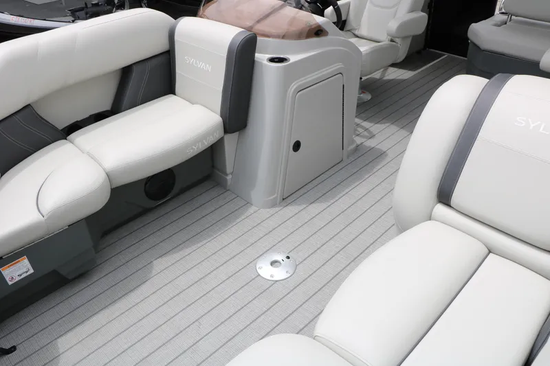 Slide: The Image of Luxurious interior of 2026 Sylvan Mirage Cruise 8520 CLZ DH pontoon boat with plush seating. - 17