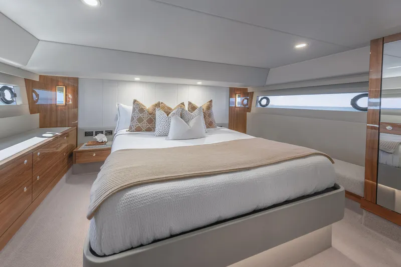 Slide: The Image of Luxurious bedroom interior of 2026 Maritimo M50 yacht with elegant decor and modern design. - 10