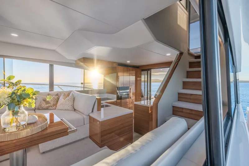 Slide: The Image of Luxurious bathroom interior of 2026 Maritimo M50 yacht with modern fixtures and wood accents. - 54