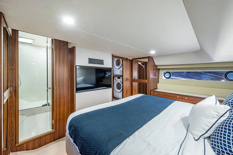 Slide: The Image of Luxurious bedroom interior of 2026 Maritimo M50 yacht with modern amenities. - 58