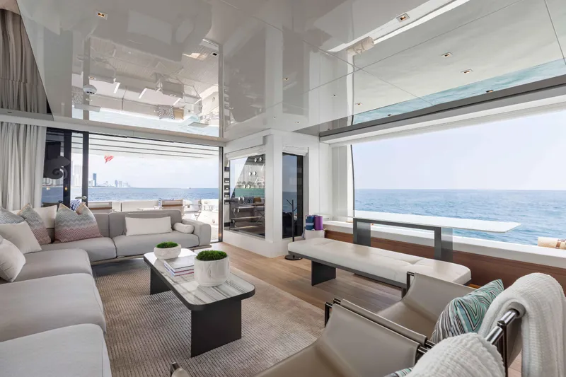 Slide: The Image of Luxurious interior of 2024 Sanlorenzo SL90A yacht with ocean view and modern furnishings. - 24