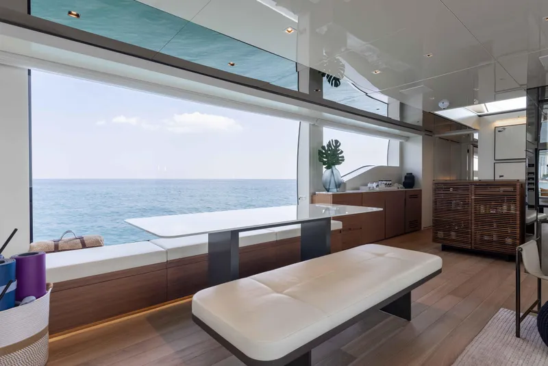 Slide: The Image of Luxurious interior of 2024 Sanlorenzo SL90A yacht with ocean view and modern furnishings. - 31