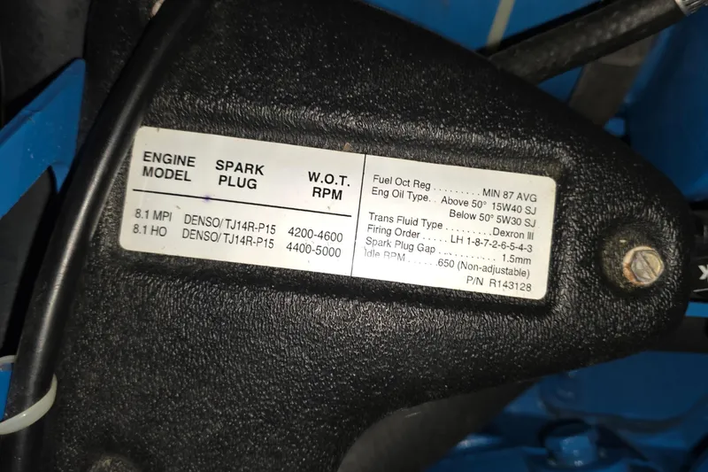 Slide: The Image of Engine specifications label on a 2005 Tiara 290 Coronet boat. - 35