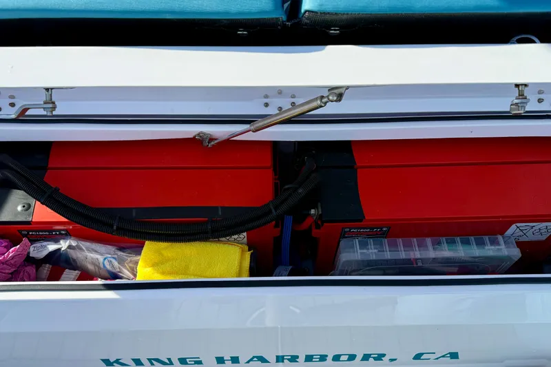 Slide: The Image of Storage compartment of 2021 Axopar Brabus 28 Cabin boat at King Harbor, CA. - 61