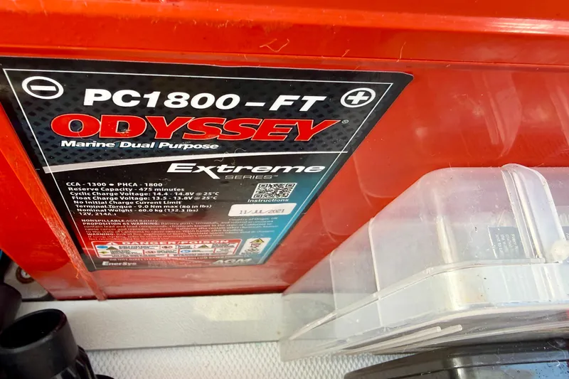 Slide: The Image of Odyssey PC1800-FT marine battery in Axopar Brabus 28 Cabin, 2021 model. - 62