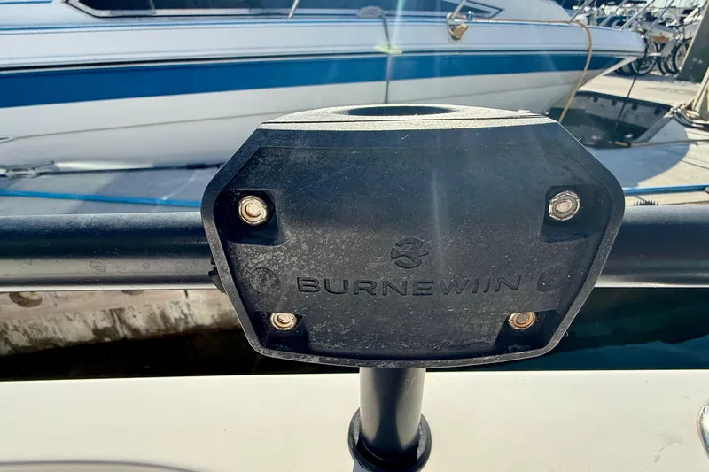 Slide: The Image of Close-up of Burnewiin mount on 2021 Axopar Brabus 28 Cabin boat. - 9