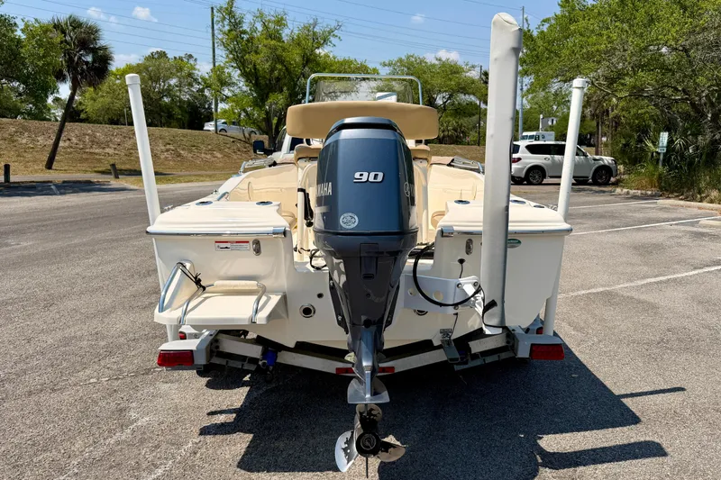 Slide: The Image of 2017 Scout 175 Sportfish boat with Yamaha 90 engine on trailer. - 2
