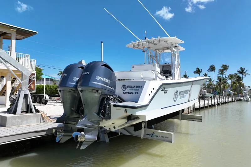Slide: The Image of 2006 SeaVee 290B boat with twin Yamaha engines docked in Miami, Florida. - 34