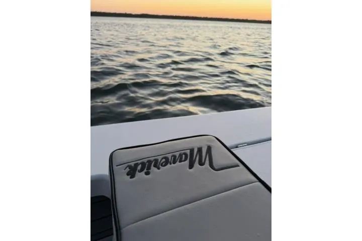 Slide: The Image of 2020 Maverick Mirage 17 HPX-V boat on water at sunset. - 13