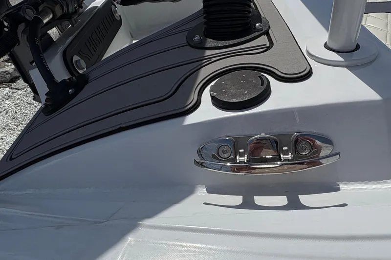 Slide: The Image of 2024 Highfield Sport 360 boat detail with sleek design and chrome fittings. - 7