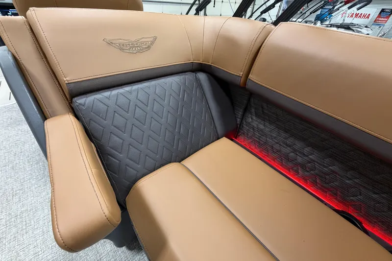 Slide: The Image of Luxurious seating of 2025 Bennington M Quad Bench 24 MFB with elegant stitching and ambient lighting. - 19