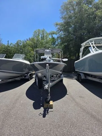 Slide: The Image of 2024 Tidewater 1910 Bay Max boat on trailer outdoors. - 30